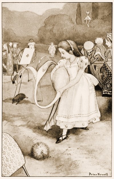 It would twist itself round and look up in her face, illustration for Lewis Carroll